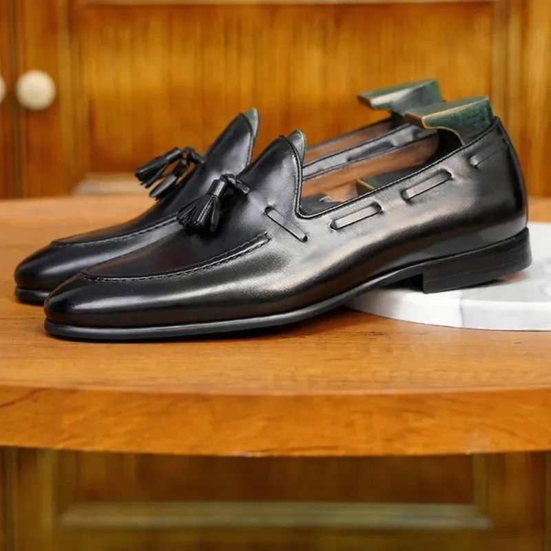 Mocassins à glands en cuir pour homme – NOIR