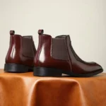 Bottines Chelsea en cuir bordeaux pour homme avec empiècement effet python