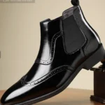 Bottes cap toe brogue en cuir noir pour homme – modèle Chelsea élégant