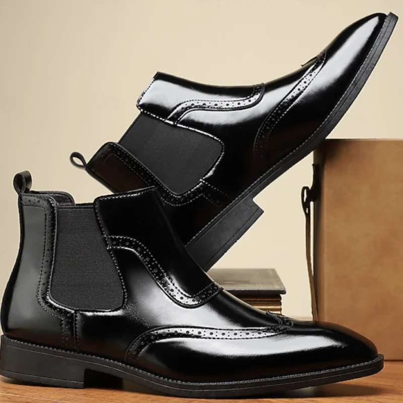 Bottes cap toe brogue en cuir noir pour homme – modèle Chelsea élégant