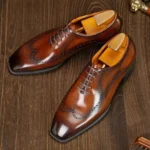 Chaussures homme cuir marron patiné – angle latéral