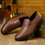 Mocassins en cuir marron pour homme avec doublure chaude et semelle souple