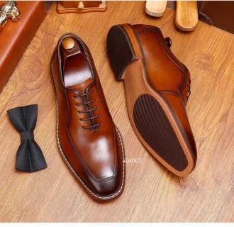 Chaussures habillées en cuir marron pour homme – vue de profil élégante